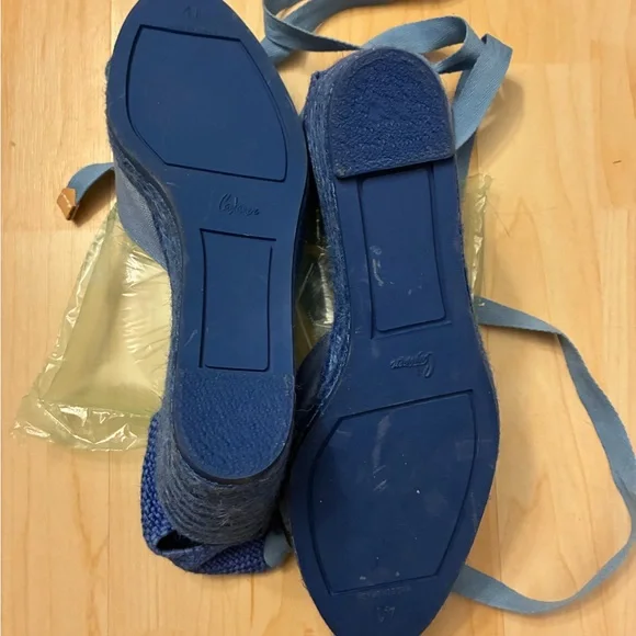 New Castaner  Women's Light Blue Espadrille Wedge Ankle-Tie Sandals - Picture 9 of 12